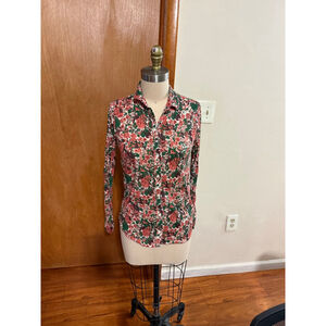 Women's Sezane Floral Button Down Shirt Size 2 Red Green